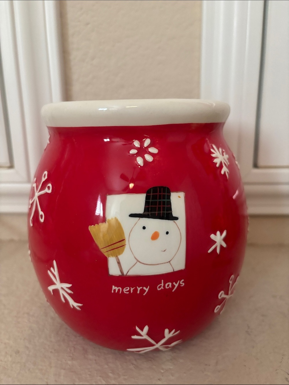 Hallmark Merry Days Red Snowman Ceramic Holiday Candle Holder